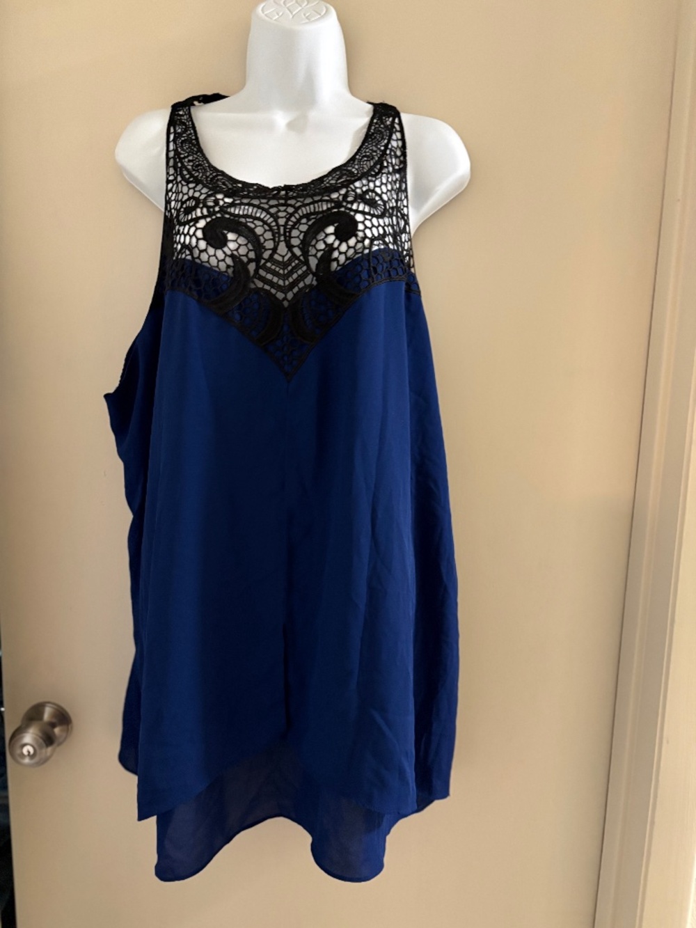 City Chic XL/22 Blue with black lace and halter strap top